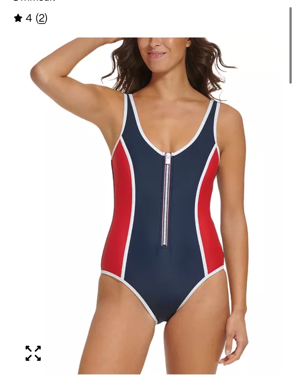 Tommy Hilfiger Navy and Red Zip-Front Sport One-Piece Swimsuit